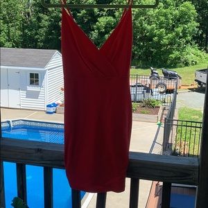 A form fitting red dress.